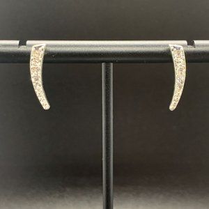 Avon SHB Silver Tone Rhinestone Crescent Stud Earrings 3/4"